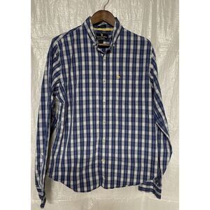 Abercrombie‎ Fitch Men's Long Sleeve Blue Plaid Moose Embroidery Muscle Shirt XL